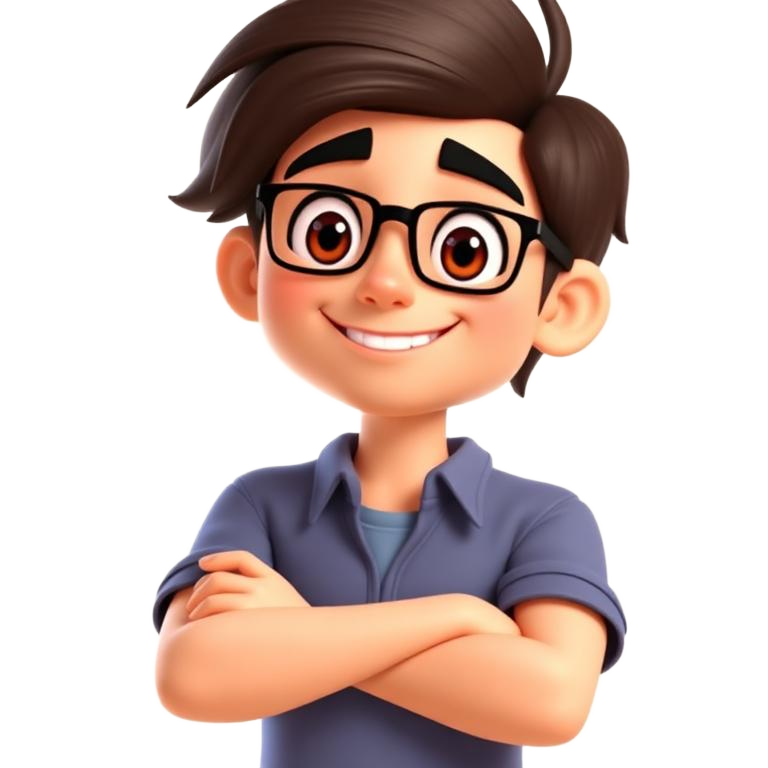 Cartoon illustration of Shreyas, Web Developer & Video Editor at WEB CORNER